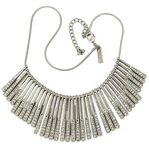 Inc Silver Tone Clear Rhinestone Collar Bib Dangle Necklace, 16" Long M188